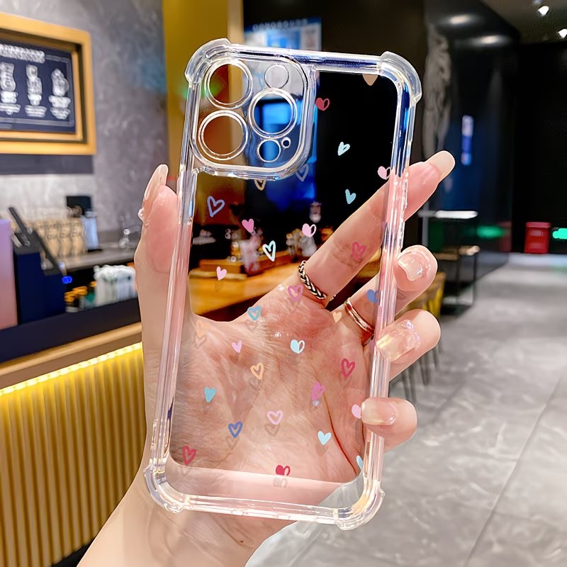 Apple Iphone 15 Pro Max - Şeffaf Köşeli Tamponlu Renkli Kalpler Telefon